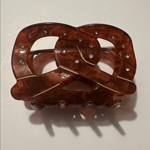 Brown pretzel Hair Claw Clip with Rhinestones